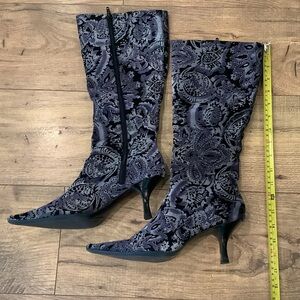 Velvet Floral Patterned Tapestry Women's Boots